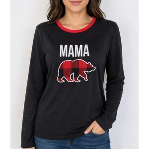 Dearfoams S 4 6 Plaid Mama Bear Black Tartan Plaid Family Pajamas Knit Comfy Top